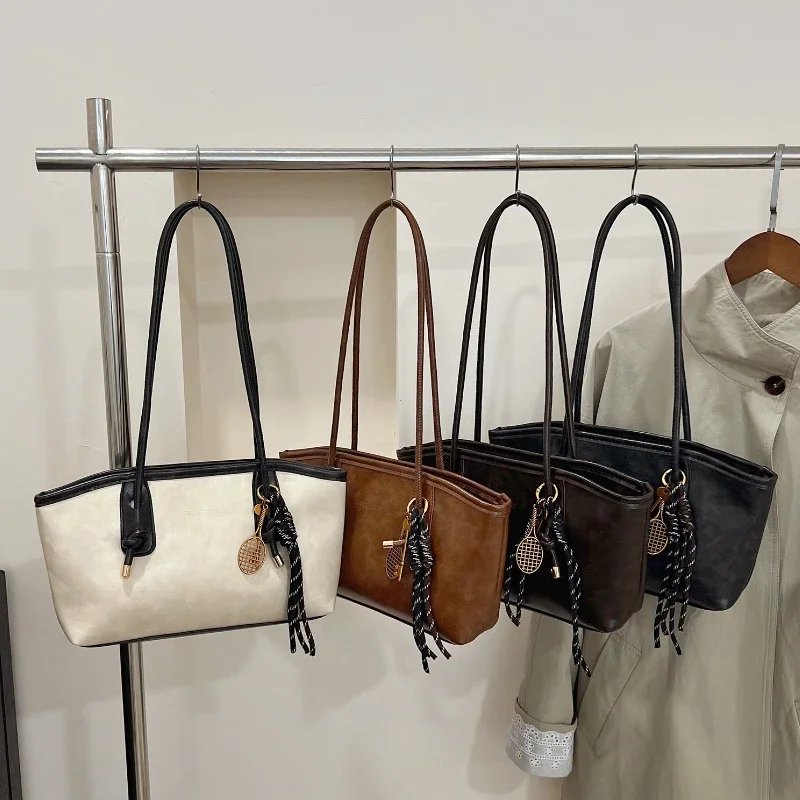 PU Leather Shoulder Bag for Women Y2K Simple Fashion Girl Handbag Large Capacity Female Crossbody Bag SolidColor Retro Tote Bags