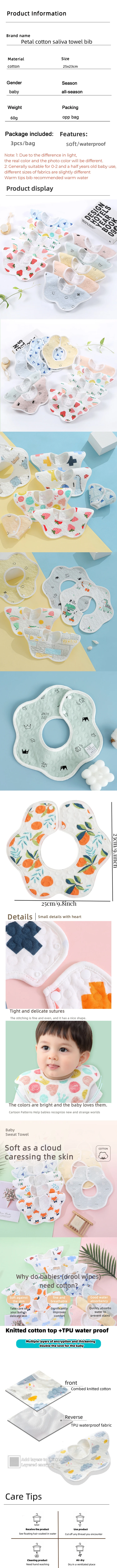 Description Picture 2 of itemRandom 3pcs Baby Bibs Cotton Flower Cloth Bibs Saliva Towel Rotating Baby Feeding Smock Infant Burp Cloths Bandana Bibs