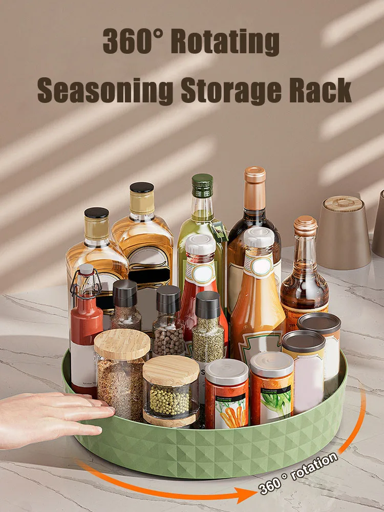 

360 Rotating Seasoning Storage Rack Multifunction Pantry Cabinet Turntable For Cosmetics Kitchen Accessories Organizer Tray