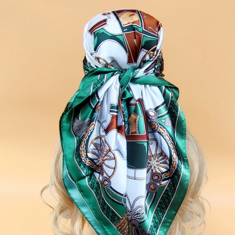 

Fashion The Four Seasons Headscarf Popular Design Square Silk Hijab Women Luxury Sunscreen Scarves 2023 New 90X90CM Beach Shawls