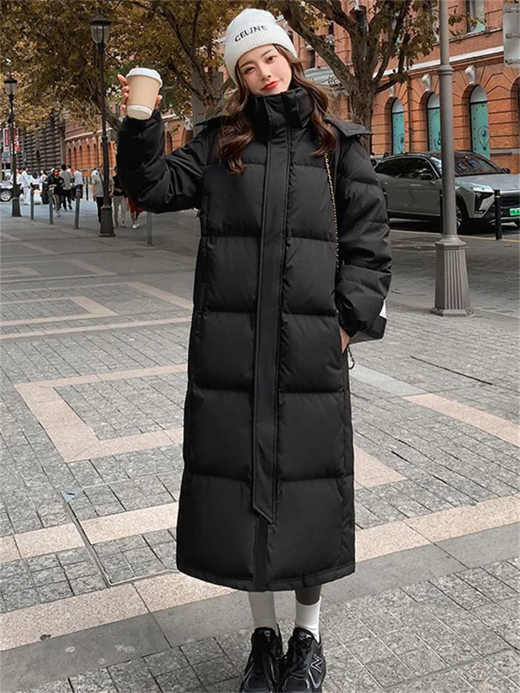 

Black Long Down Jacket Men Women White Duck Down Couple Clothing 2023 Winter New Fashion Loose Thick Warmth Hooded Parkas
