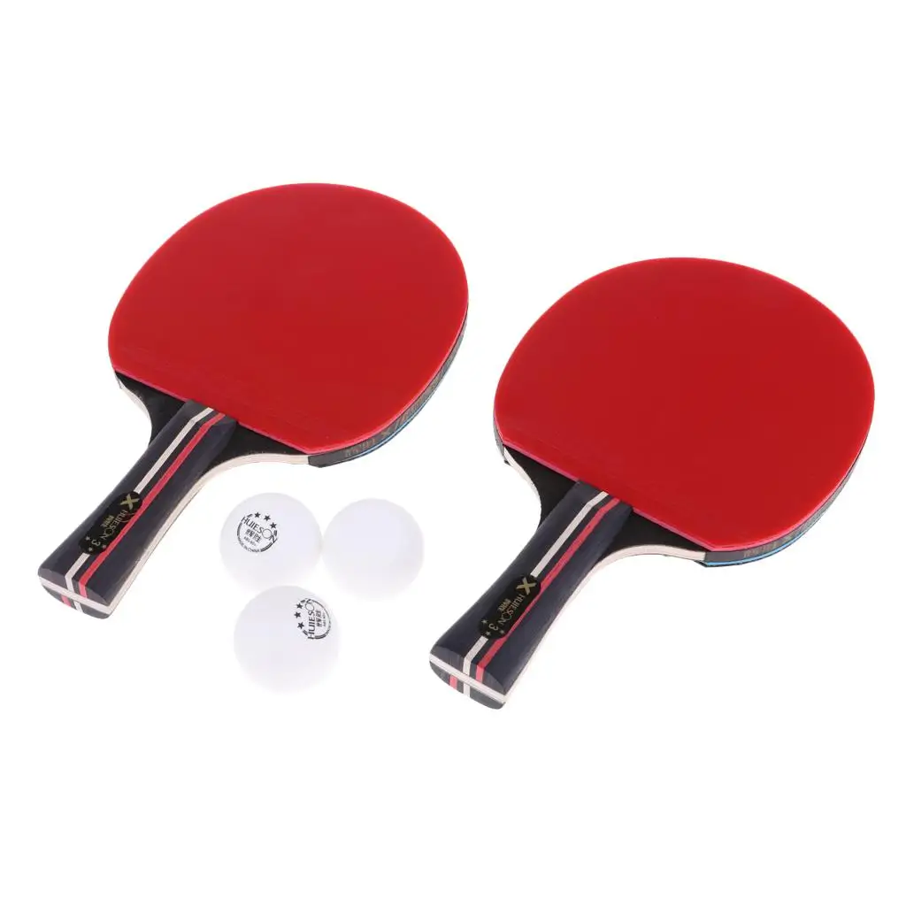 2Pcs Professional Wood Table Tennis Racket Pong Racket Paddle Bat with 3 Ball