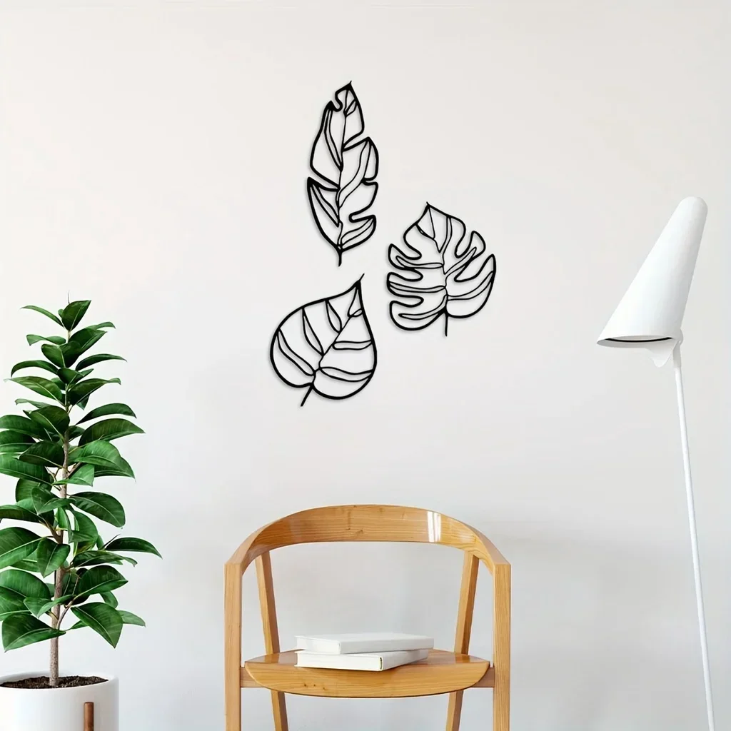 

Hello Young 3pcs Metal Leaf Home Pediments Decor Art Three Leaves Wall Hanging Decoration Suitable Children's Room Nursery Kinde