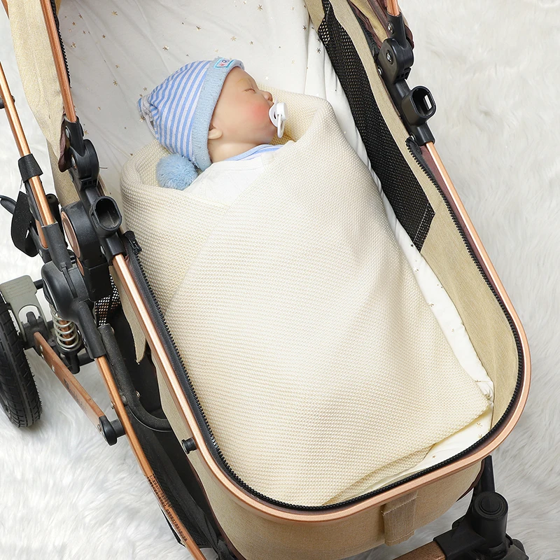 Baby Blanket Cotton Knitted Newborn Girl Boy Bed Sleepsack Soft Stroller Swaddler Warp Fashion Solid Quilt 100*80CM Infant Plaid 4