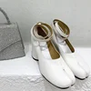 2024 Vintage Spring Fashion Slipt Toe Women Pumps Chunky Round Strap Buckle High Heels Red Leather Brand Design Shoes Women 5