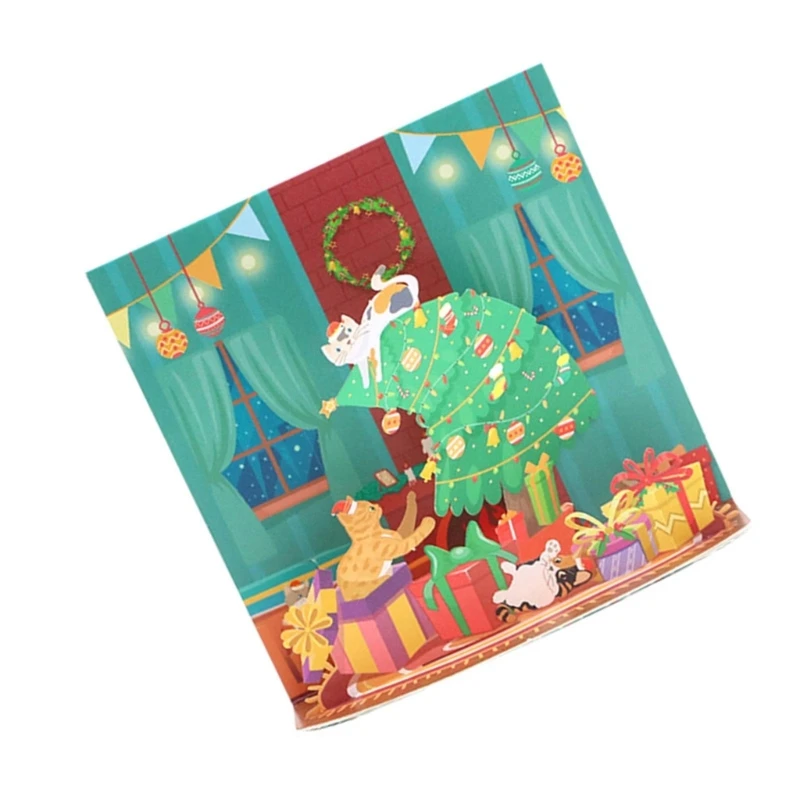 

3D Christmas Card Christmas Cat Theme Handmade Popup Greeting Cards Dropship