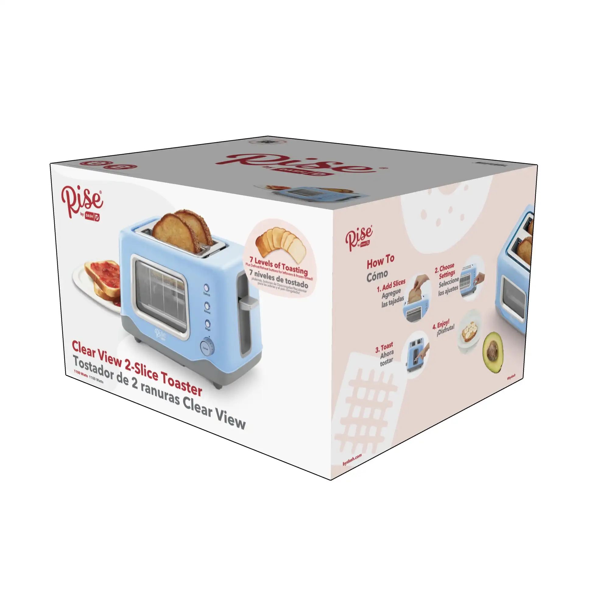 Rise by Dash Clear View Window 2-Slice Toaster Blue - Defrost, Reheat,  Bagel, Auto Shut off - AliExpress