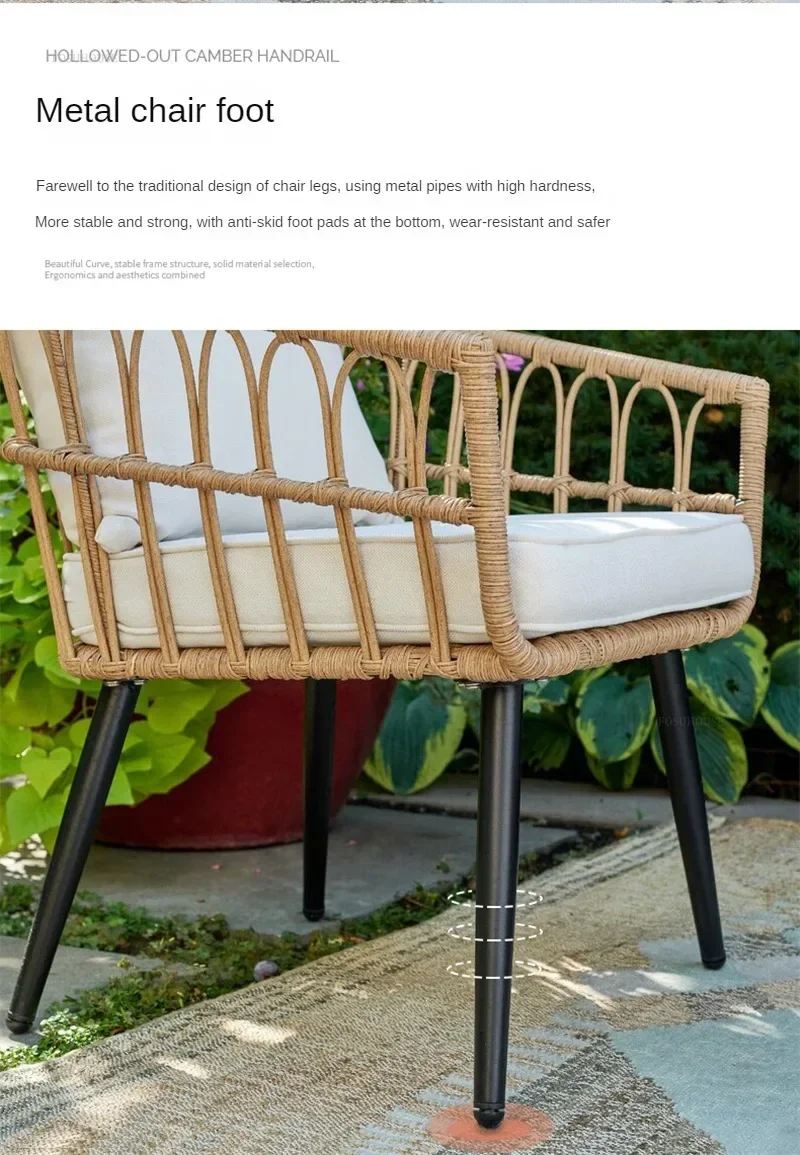 Nordic PE Rattan Garden Furniture Sets Balcony Courtyard Outdoor Table and Chair Set Waterproof Leisure Single Chair Furniture E