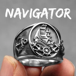 Anchor Lighthouse Ocean Sailor Ring - Stainless Steel Vintage Punk Fashion Jewelry Gift - 8 (R1200 - Navigator)