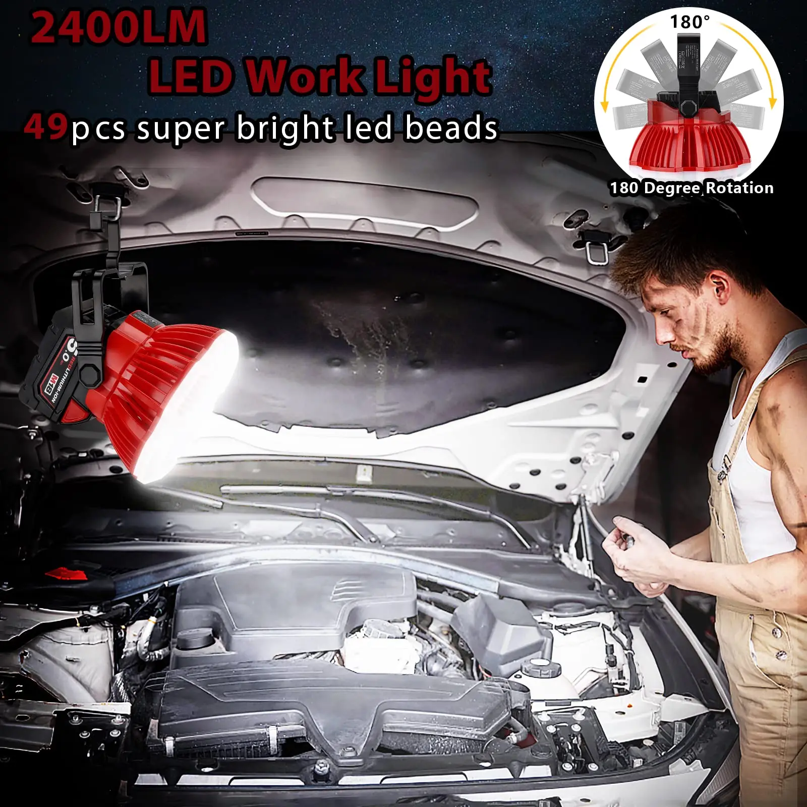 2400LM LED Camping Lantern for Milwaukee m18 Battery 24W LED Work Light for Car