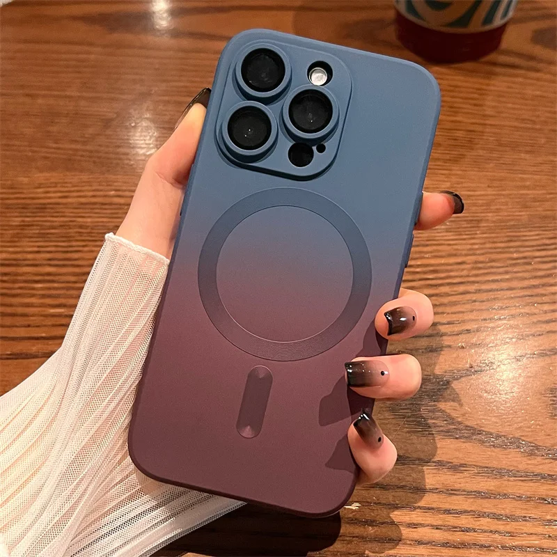 Fashion Gradient Color Soft Silicone Case for iPhone 14 13 12 11 Pro 14Pro Max Plus Luxury For Magsafe Wireless Charging Cover_voghion.com