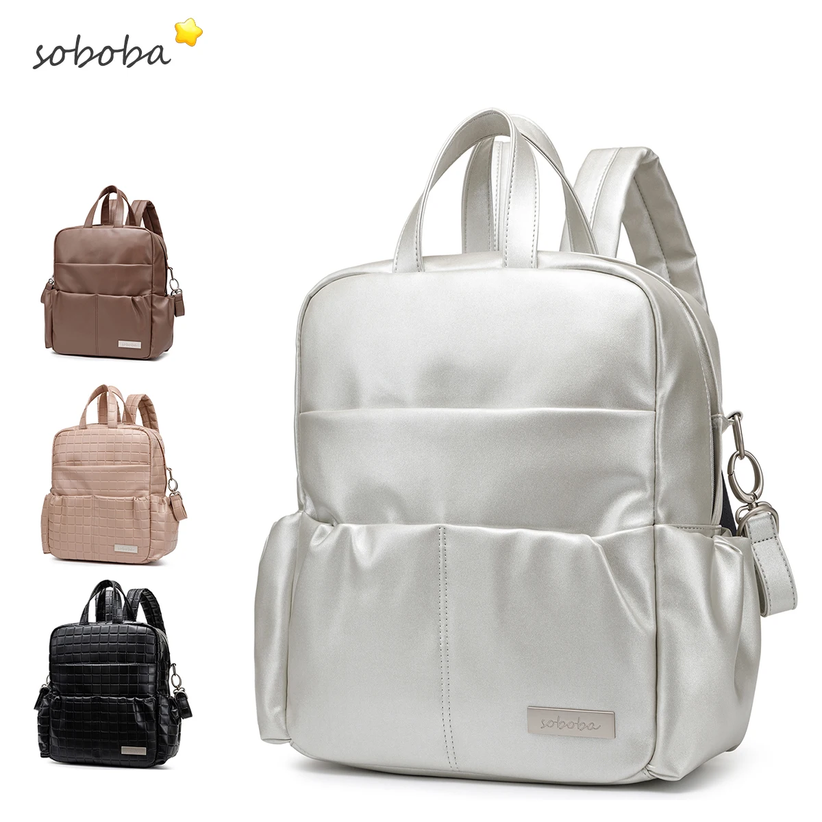 Diaper bag Maternity bag Diaper backpack Soboba Silver Mommy Diaper Bag Large Capacity Multi-functional Waterproof for Travelling Quick Outing