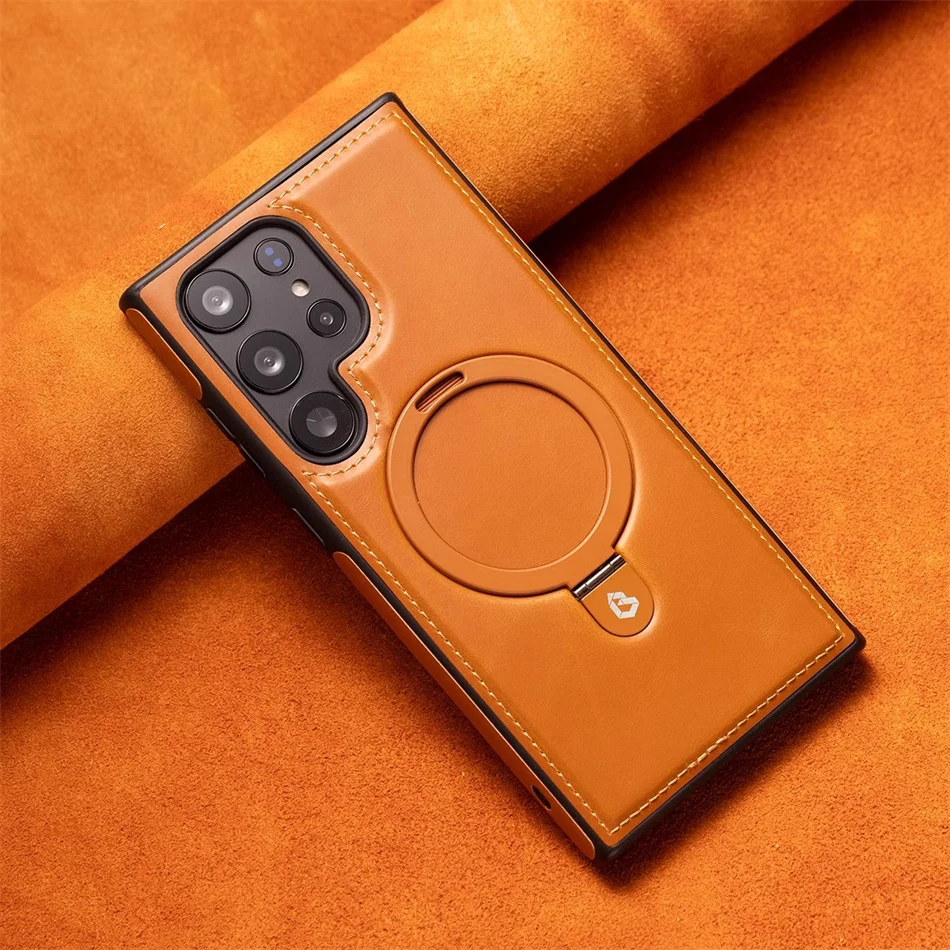 Retro Shockproof Leather Case with Magnetic Stand and Holder Ring
