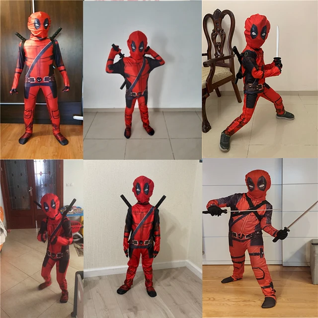 Superhero Costume Deadpool Tights Boys Holiday Jumpsuit Set Halloween  Cosplay Clothing Weapons Toys Holiday Party - AliExpress