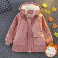 Fashionable Thickened Cotton Jacket for Girls Autumn Winter New Style Children's Fleece Lined Coat Medium And Large Children Tre