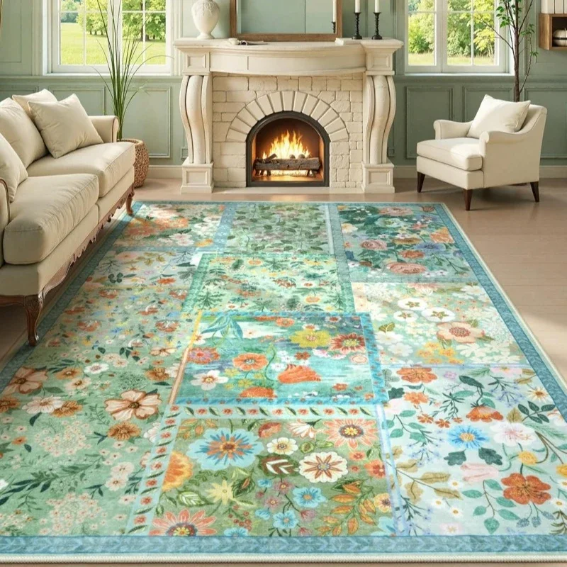 Fashion Living Room Carpet Retro Floral Luxury Bedroom Plush Rug Machine Washable Non-slip Sofa Coffee Table Mat Ковер Tapete 러그 2