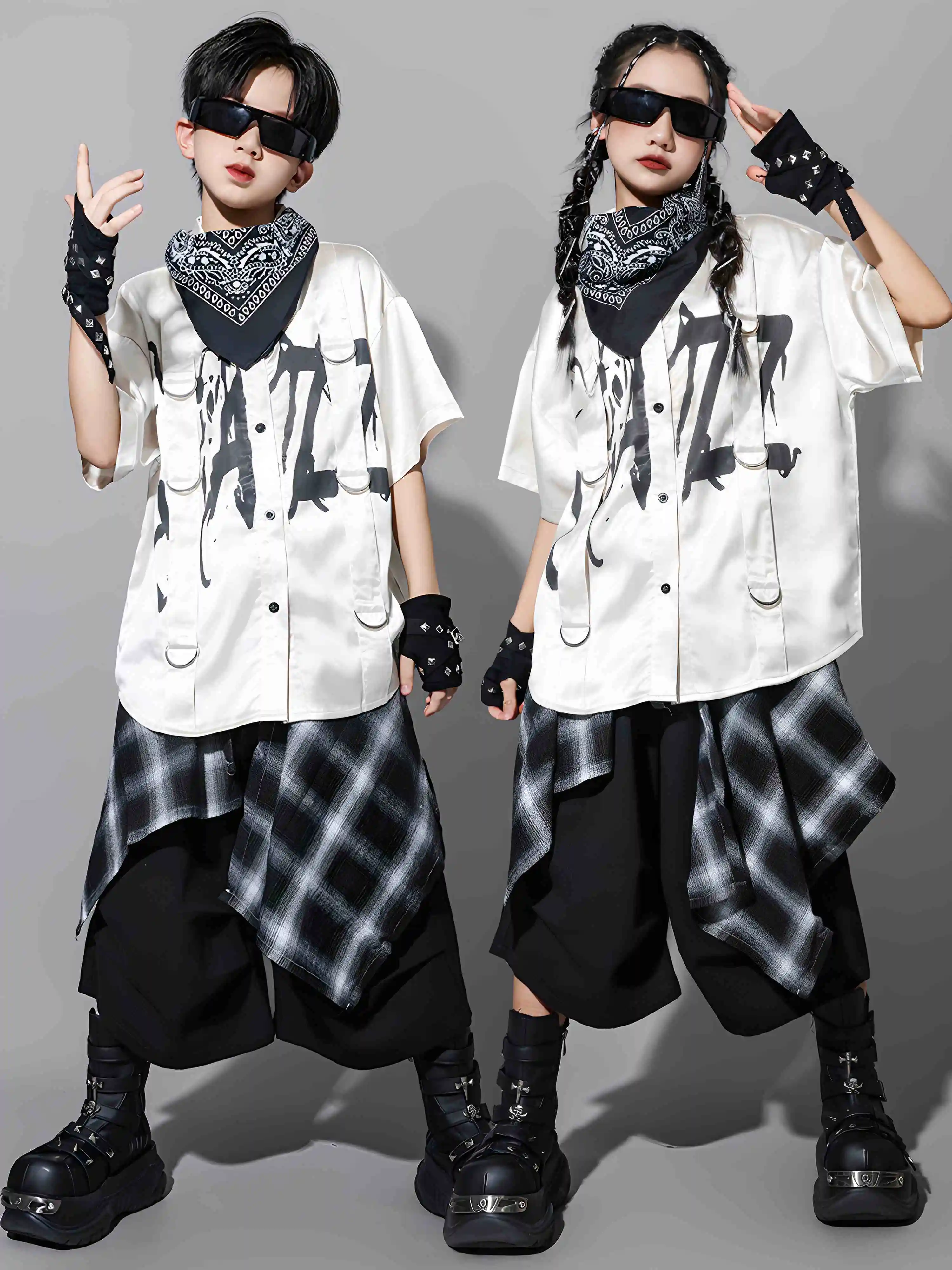 Traje de baile de Hip Hop para adolescentes, traje de camisa