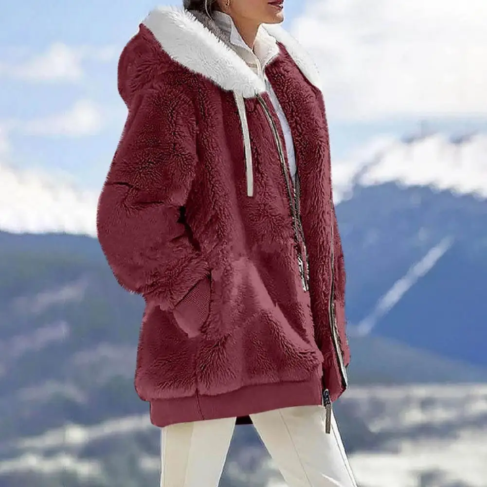 

Stylish Cozy Plus Size Women Winter Coat Furry Lady Winter Coat Elastic Cuff Colors Matching Winter Coat Women Garment