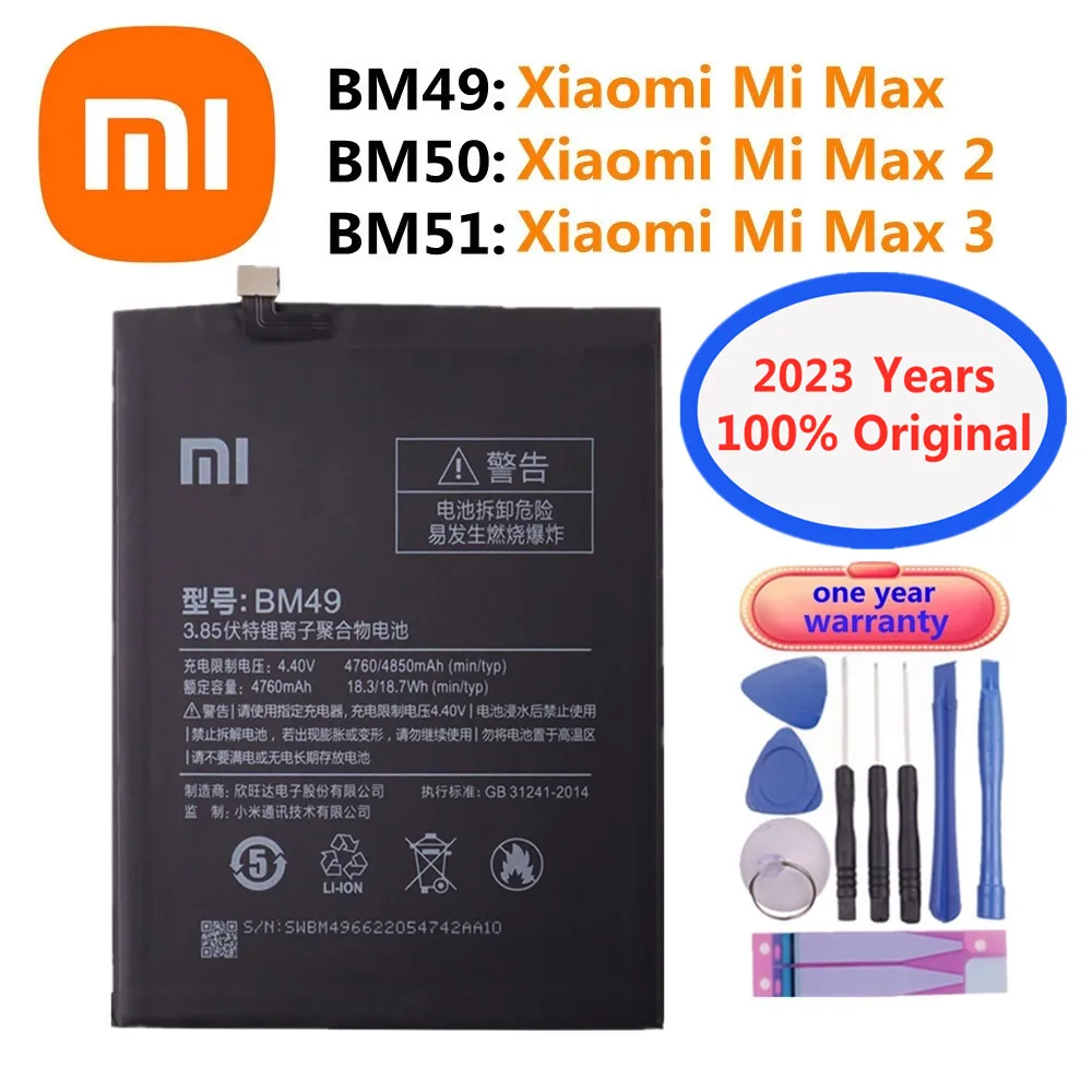 

2023 Years 100% Original Xiaomi Replacement Battery For Xiao Mi BM49 Max 1 / BM50 Max 2 Max2 / BM51 Max 3 Max3 Phone Batteries