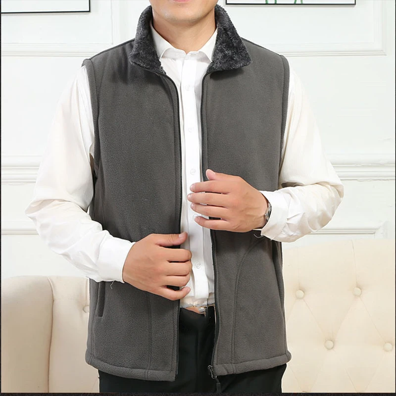 Men's Fleece Vest Jacket Casual Middle-aged Waistcoat Plus Size L