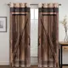 Two piece set of curtains, metal grommets. Dark brown, barn wooden door. Polyester, with dustproof and waterproof properties 2