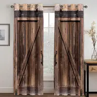 Two piece set of curtains, metal grommets. Dark brown, barn wooden door. Polyester, with dustproof and waterproof properties 2