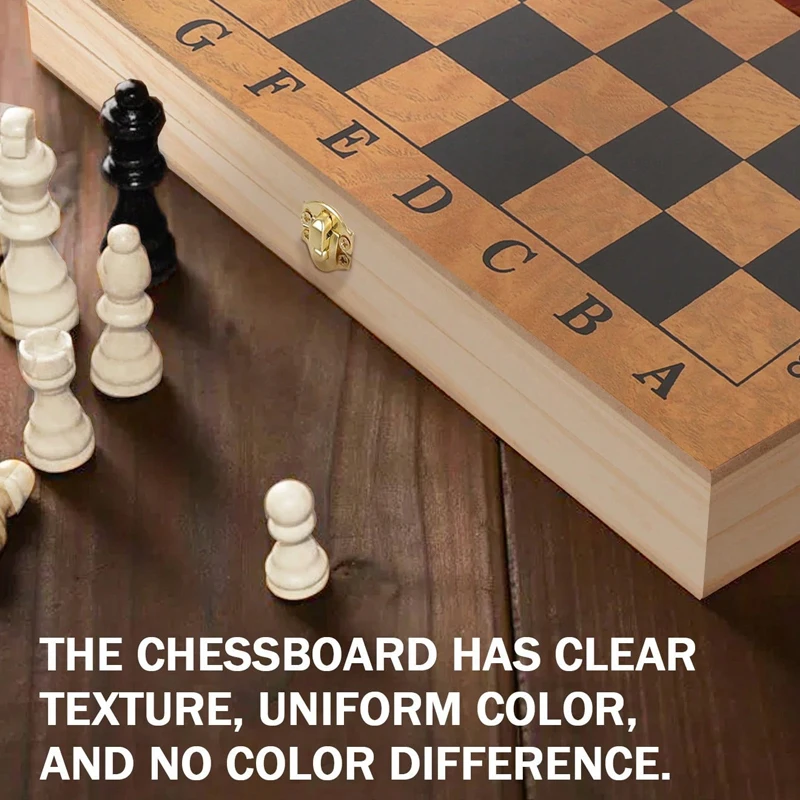 3 in 1 Chess Board Folding Wooden Portable Chess Game Board Wooden for Adults Gift(Chess + Checkers and Backgammon) board game wooden chess foldable chess board table games folding chess board