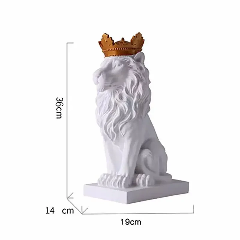 1pc Lion Animal Figurines Resin Crown Lions Statue Handmade Artwork Gift Home Office Decor Ornament Living Room Desk Home Decor