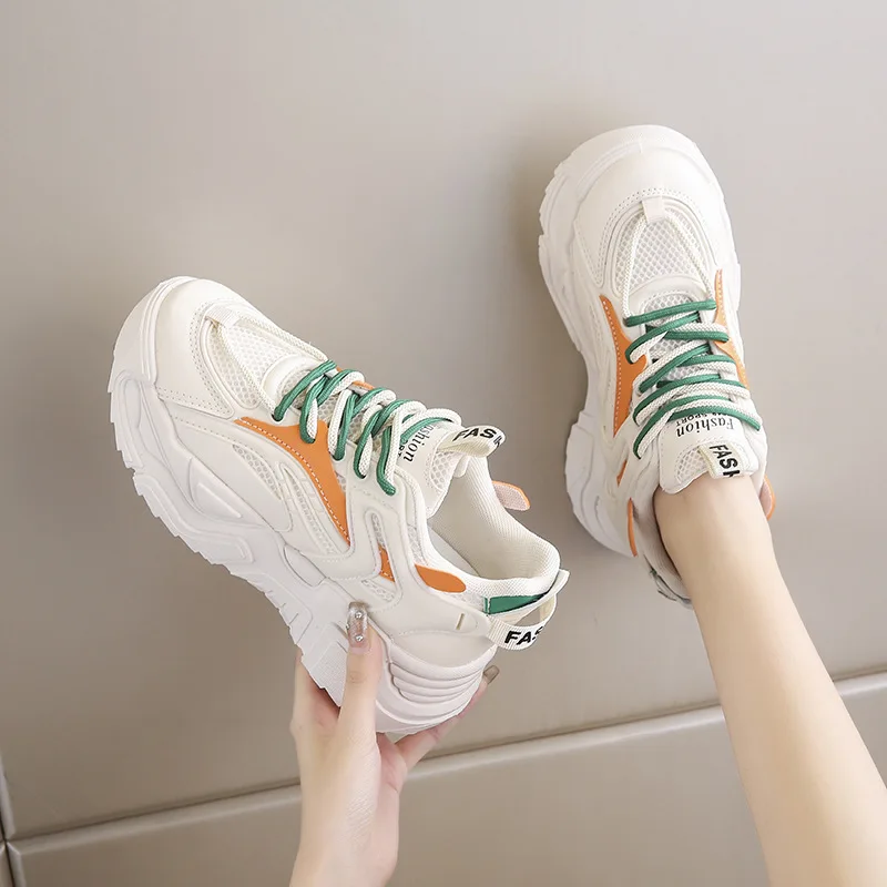 2023 Autumn Women Chunky Sneakers Breathable Mesh Casual Shoes Fashion Trainers Lace-Up Platform Dad Shoes Woman