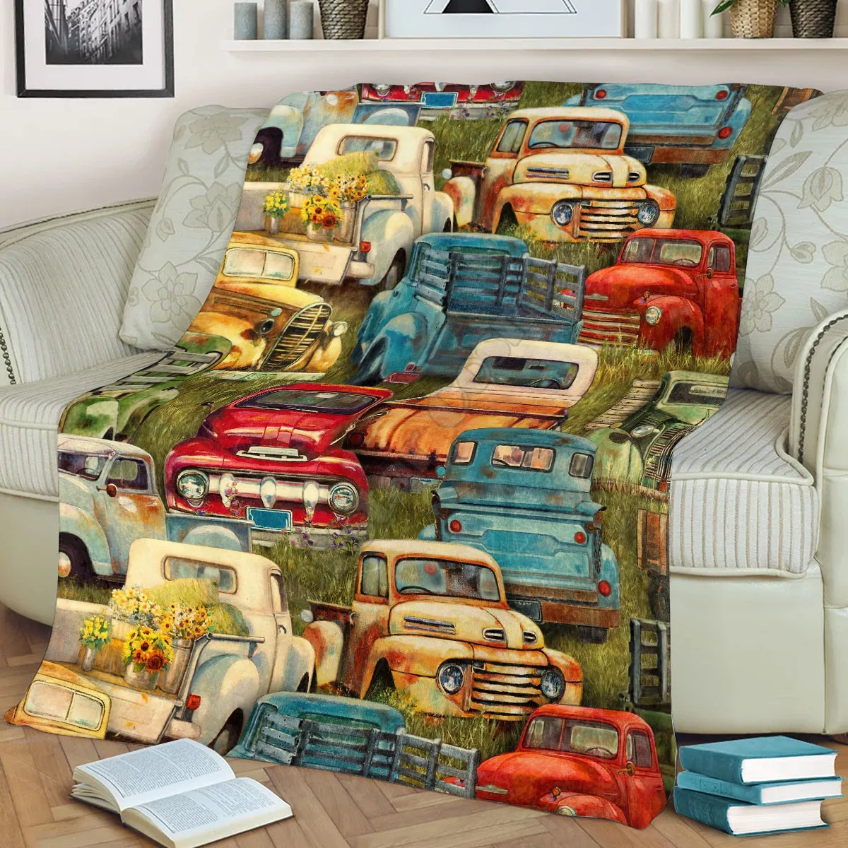 Car Vintage Cars Lover Flannel Blanket 3D Printed Blanket Kids Adult Soft Bed Cover Sheet Plush Blanket Multipurpose