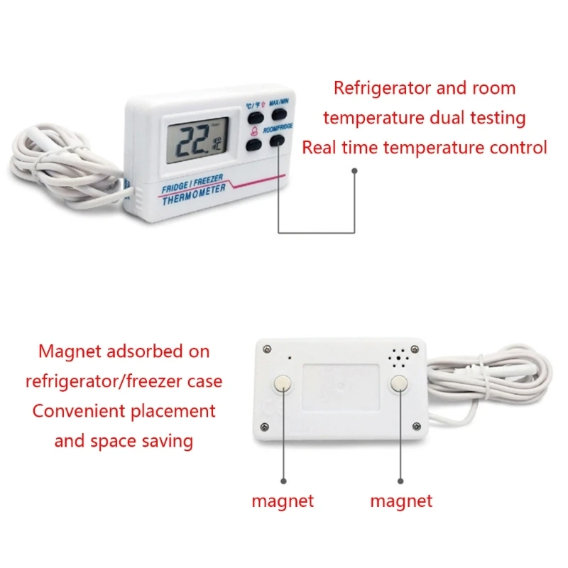 LCD Fridge Freezer Thermometer Digital Refrigerator Thermometer with 2 &  Alarm Indoor Outdoor Temperature Gauge