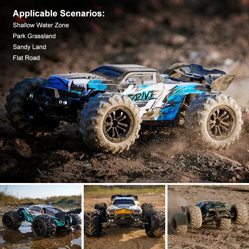 1:16 70 KM/H 고속 RC 자동차 LED 2.4G 브러시리스 4WD 원격 제어 자동차 오프로드 4x4 소년을위한 장난감 16102PRO 16101PRO