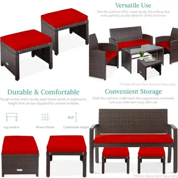 Pair of Wicker Ottomans: Versatile Outdoor Furniture for Patio, Backyard, 1