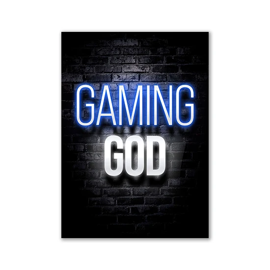 thumbnail image 1 of Imágenes de eslóganes de juegos con efecto neón motivacional, impresiones planas en lienzo, carteles y pinturas para la pared para la decoración de la sala de juegos, regalo para jugadores, 1 of 5