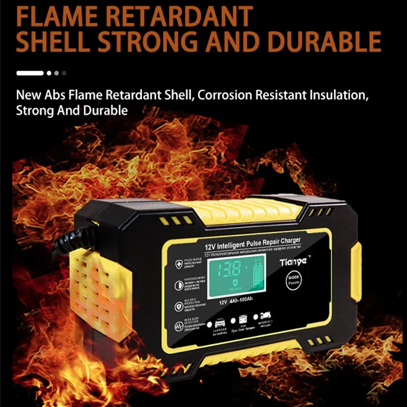 Full Automatic Car Battery Charger 12V 6A Digital Display Battery Charger Power Puls Repair Chargers Wet Dry Lead Acid
