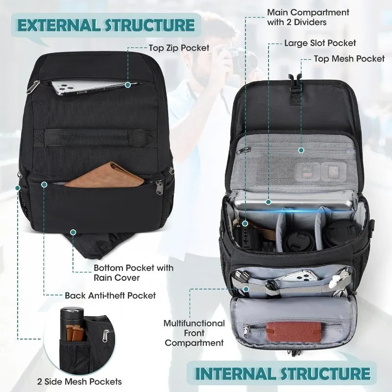 Nuova Borsa Fotografica Compatta, Borsa a Tracolla per Fotocamera SLR, Borsa Obliqua per Fotocamera - immagine 4