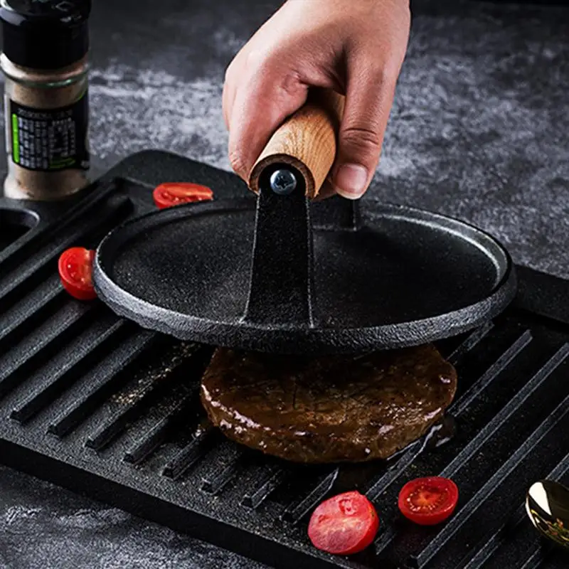 1pc Hamburger Patty Press Heavy Duty Cast Iron Burger Smasher Hamburger Patty Maker Press Kitchen Tools BBQ Grilling Accessories