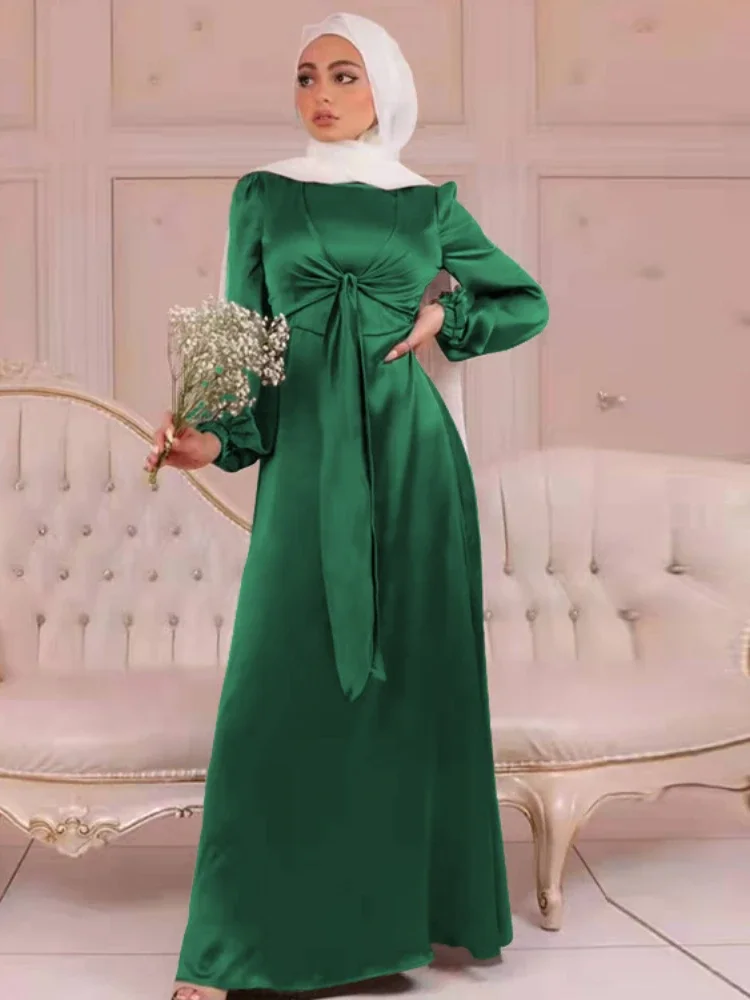 Satin Abaya Dress Ramadan EID Abayas for Women Dubai Party Muslim Dresses Turkey Islam Clothes Hijab Kaftan Robe Femme Musulmane