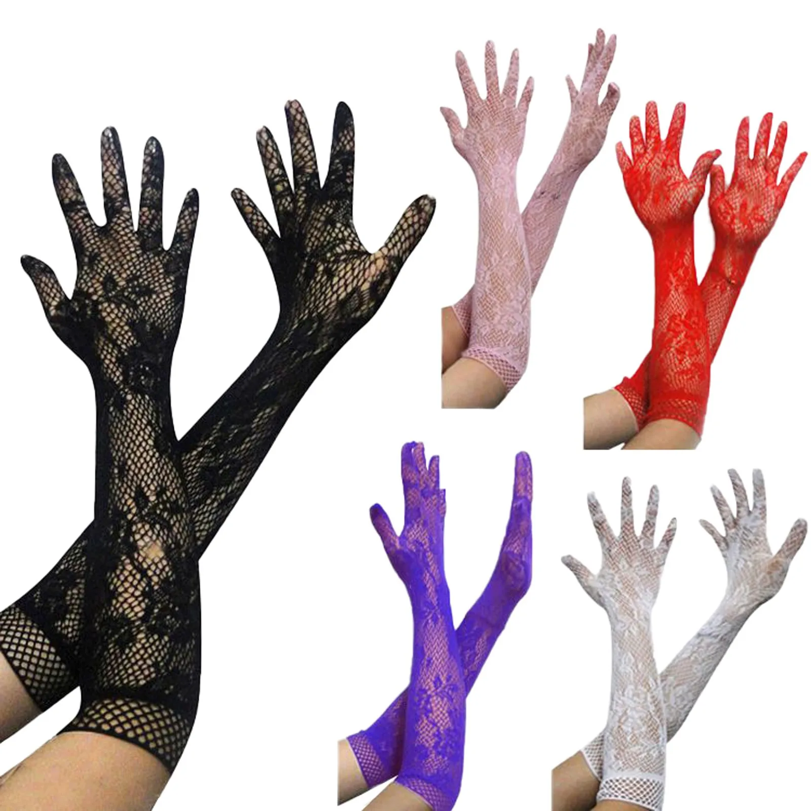 Tanio Kobiety moda Sexy solidne wszystkie rękawiczki z palcami koronkowe