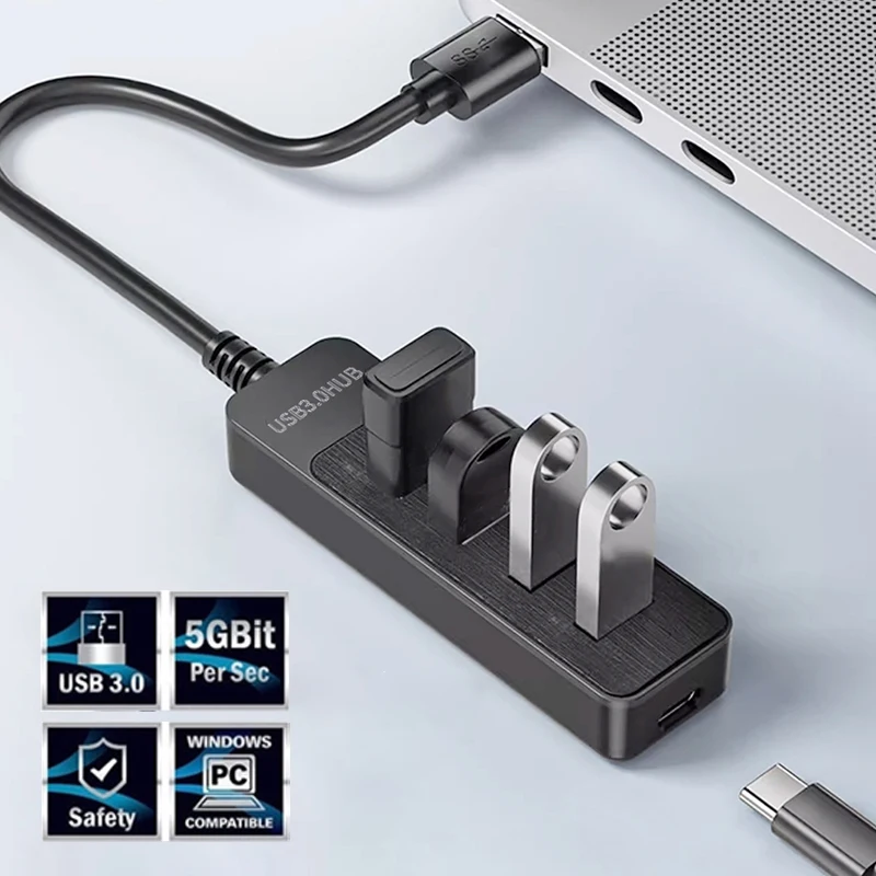 High Speed USB Hub 4 Ports USB 3.0 Type C Splitter Power Adapter Multiple Socket for PC Laptops Notebook Computer