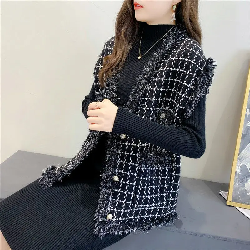 

2023 Newest Fashion Elegant Vest Cardigan Spring and Autumn Knitwear Set Long Sleeve Woolen Dress Women's Two Piece V810