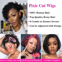 Perruque Lace Front Wig naturelle brésilienne ondulée, cheveux courts et bouclés, coupe Pixie, 13x1, perruque Bob transparente, pour femmes 4