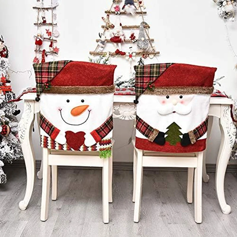 

2 Piece Christmas Chair Covers Santa &-Snowman Polyester Xmas Removable Chair Cover Christmas Home
