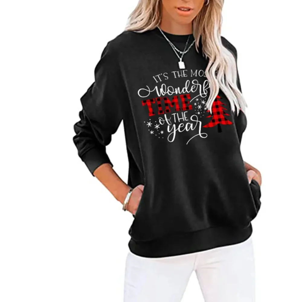 

Outerwear Women's Sweatshirt Women's Christmas Print Round Neck Pullover Long sleeve Patterned Hoody Sweatshirts Women's jumper