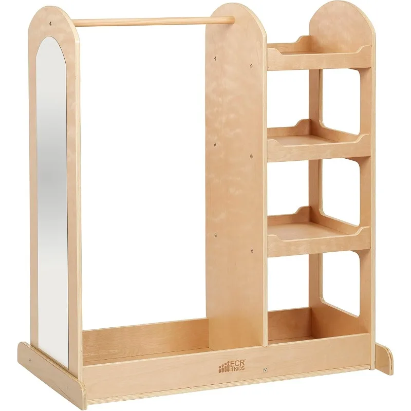 Dress Up Center with Mirrors, Kid-Sized Closet,Costume Organizer, 37.4"D x 19.7"W x 42"H,Natural