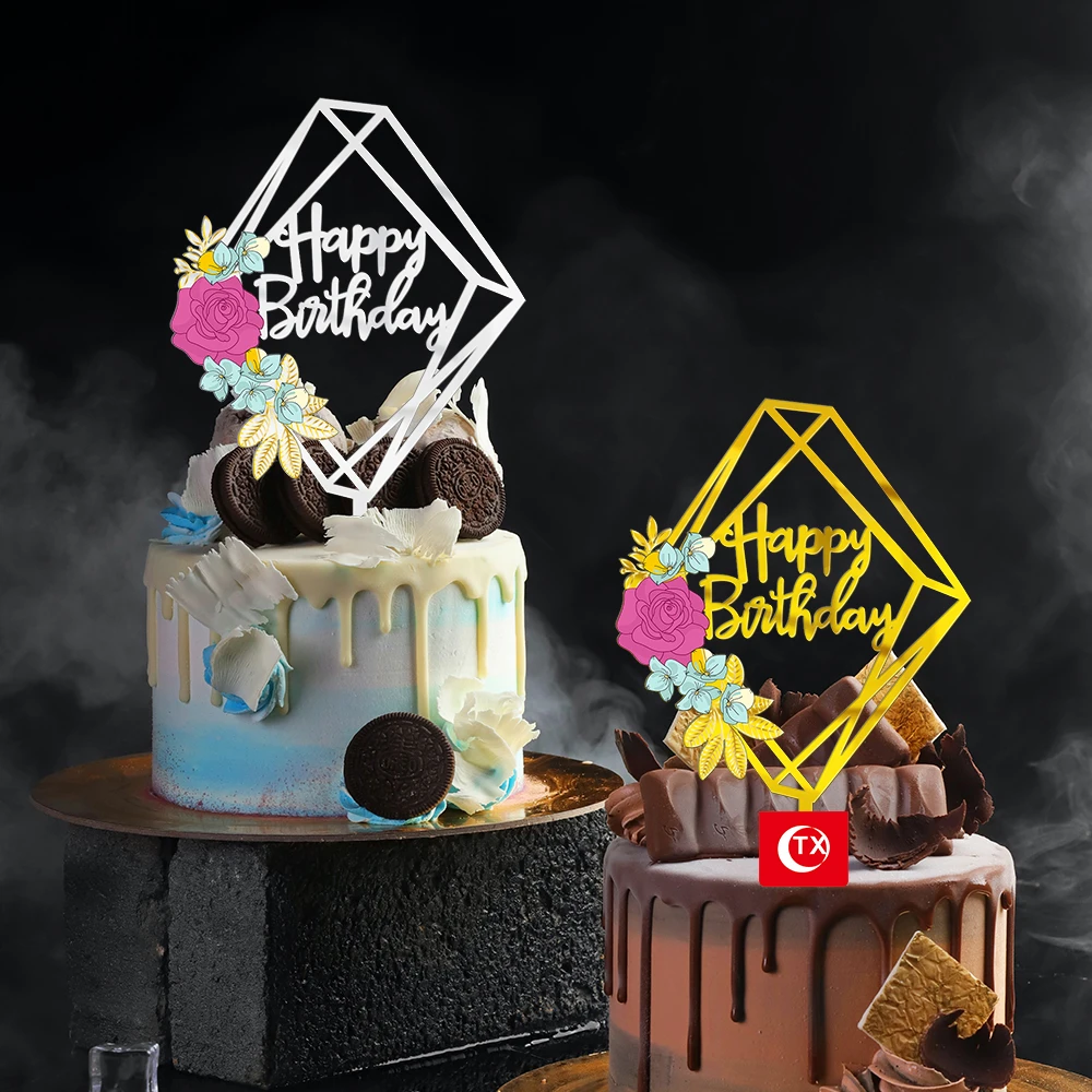 花の形をしたアクリルのケーキのデコレーション バースデーケーキのデコレーション お誕生日おめでとう カスタムデザイン ケーキのデコレーション用品 ケーキデコレーション用品 Aliexpress