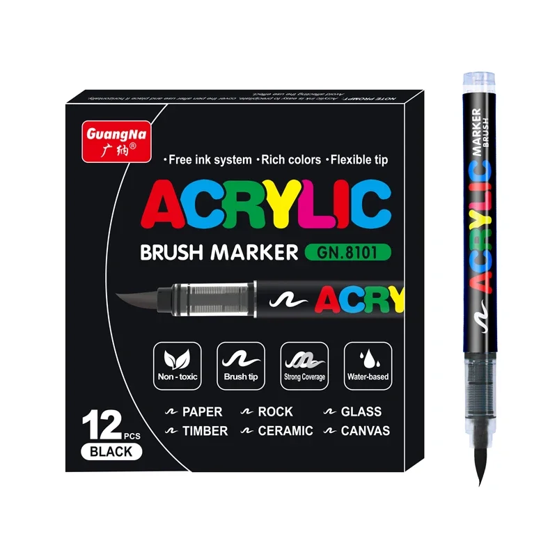 3Pcs Acrylic White Marker Brush Pens Black Paint Art Markers for Rock Painting Stone Ceramic Glass Wood Tire Fabric Metal Canvas 6