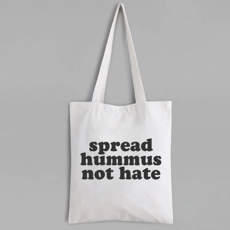 

Spread Hummus Not Hate Tote Bag Vegan Fashion Tote Bag Funny Vegetarian Custom Shopping Bags Custom Bags with Logo