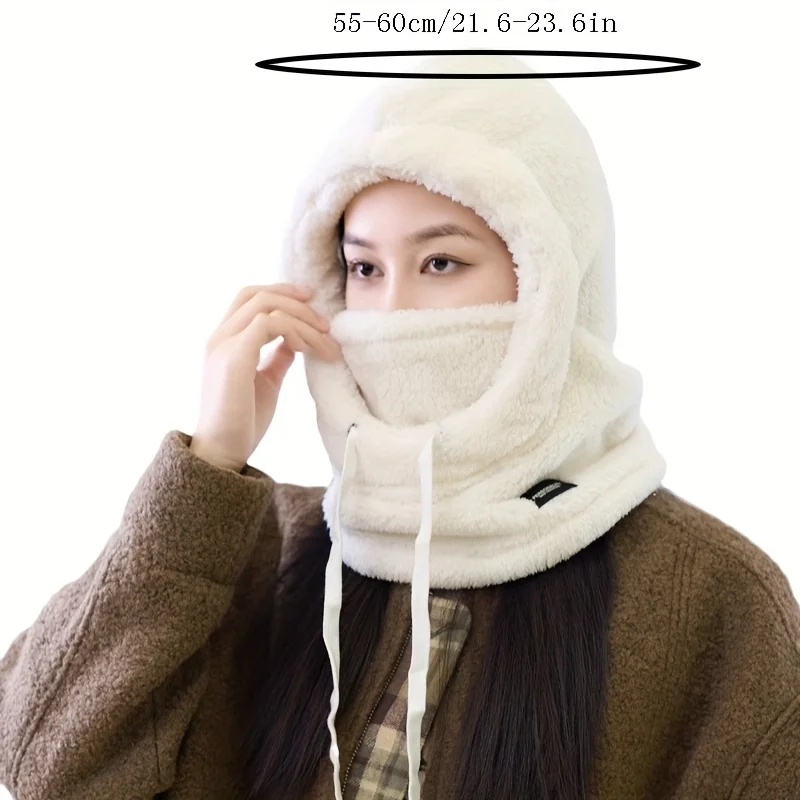 2025 Women's Warm Plush Beanie Hat Multi-Functional Ear Protection Face-Revealing Cold-Proof Head Wrap for Autumn/Winter