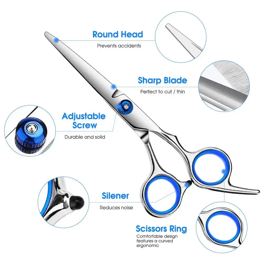 Stainless Steel Hair Cutting Scissors Thinning Shears Professional Salon  Barber Haircut Scissors Family Use for Man Woman Adults Kids,Blue